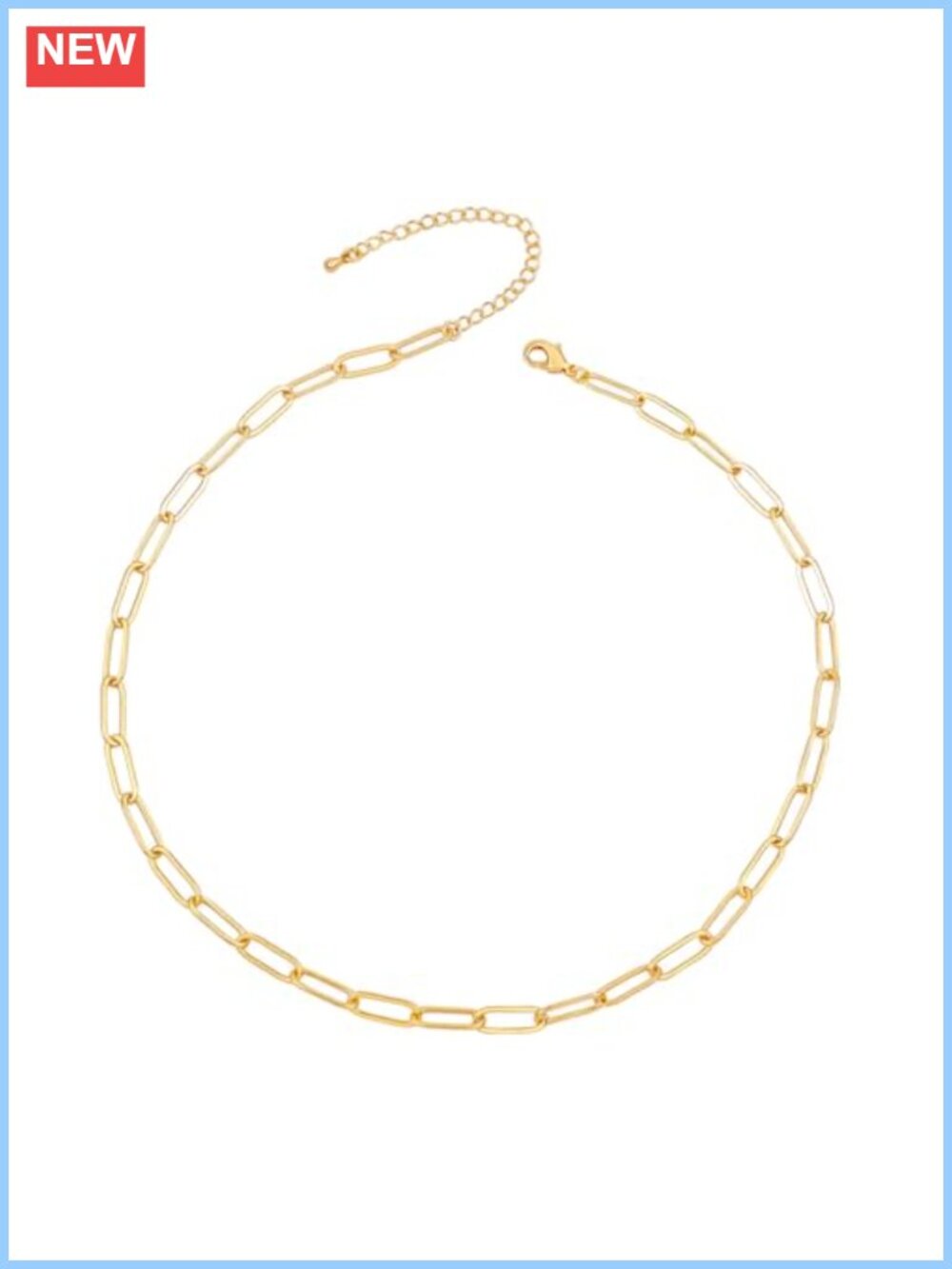 14K Gold Plated Paper Clip Chain Link Necklace Hypoallergenic Women's Jewelry